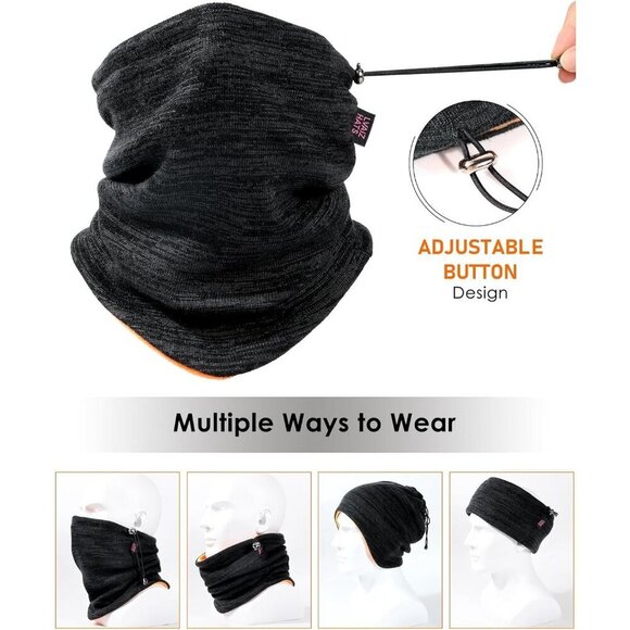 Unisex Black Knit Fleece-Lined Ski Cap & Neck Gaiter Set main image 4